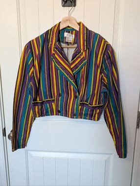 Vintage Feruccio Women’s Striped Wool Blend Blazer W5 Multi Colored
